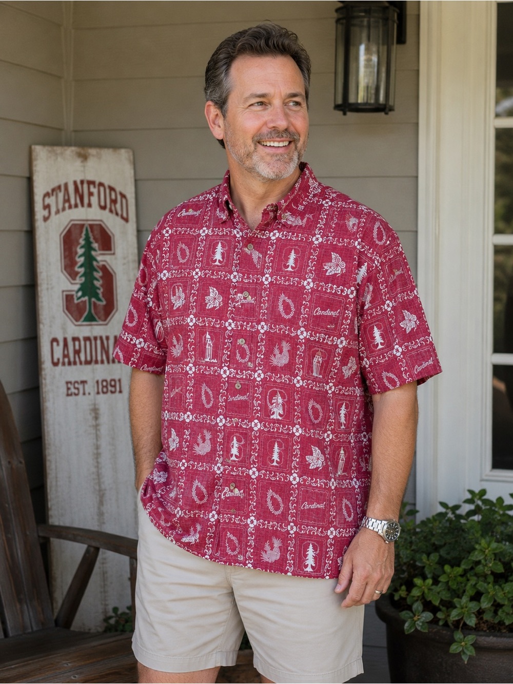 Reyn Spooner Shirt Mens 3XL XXXL Red Stanford University Cardinal Reverse Print